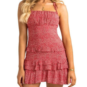 Sundae Muse Carter Dress Womens Size 2 - 4 XS Red Ruffle Mini Tie Shoulder